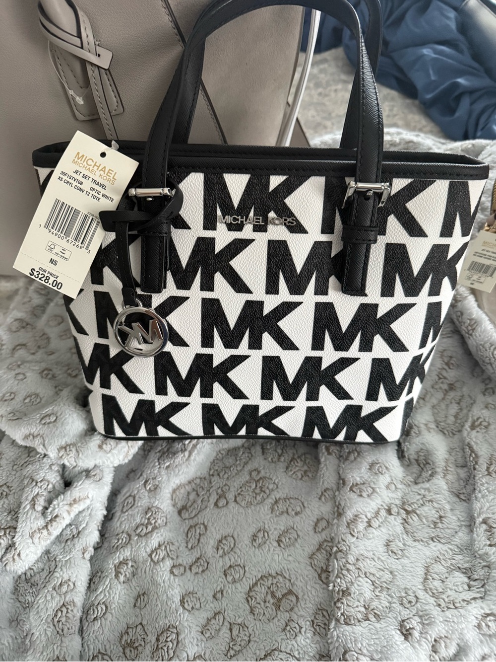 Michael Kors Black & White MK Monogram Tote
